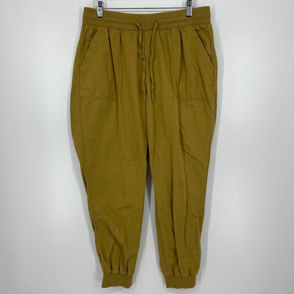 Pact Organic Cotton Linen Blend Joggers Mustard Yellow Large Drawstring Pants